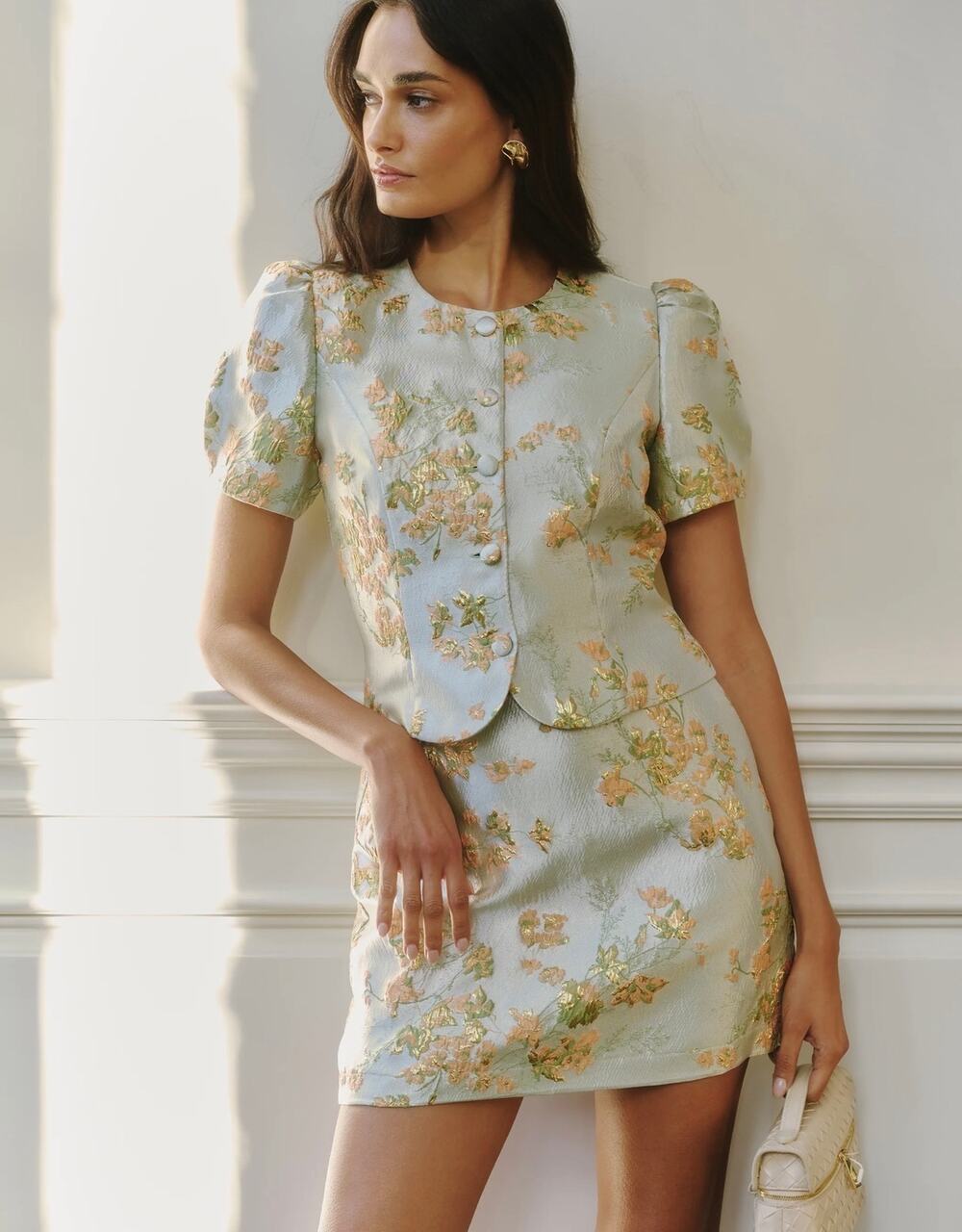 New few Moda Kourt Aurea skirt set floral brocade $222 sz 0